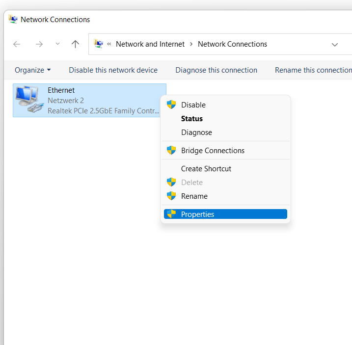 Windows 11: Select network adapter