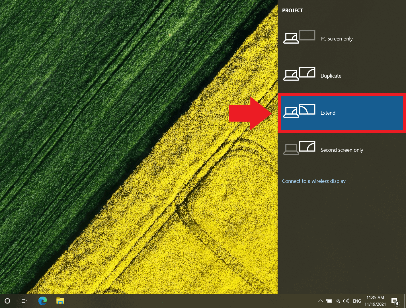 Windows display option “Extend” for an additional screen