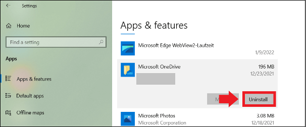 The list of apps in the “Apps and features” menu in Windows Settings
