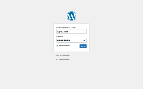 WP admin login page with “Remember Me” option