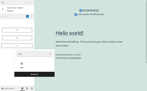 Select meta widget in the WordPress Customizer