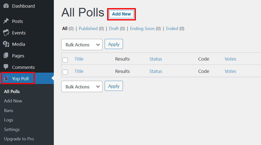 YOP Poll in the WordPress dashboard