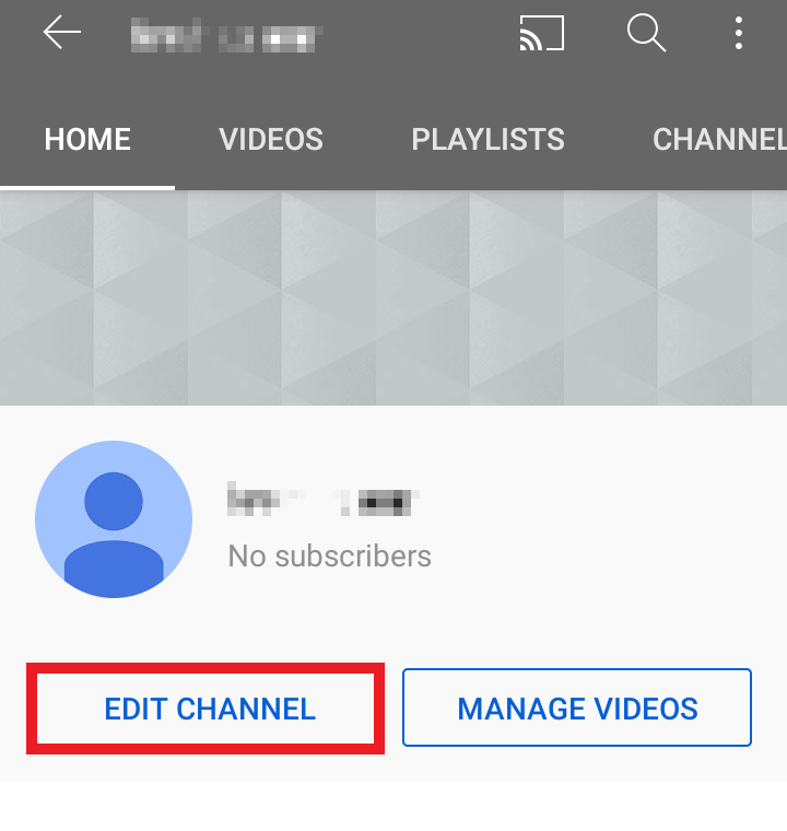 YouTube app: “Edit channel” button