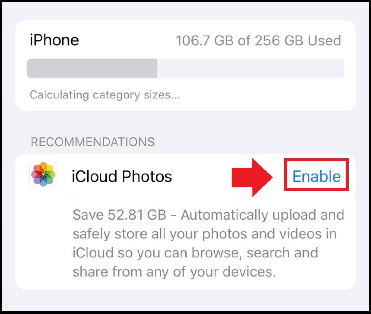 Screenshot of the iCloud Photos feature on an iPhone
