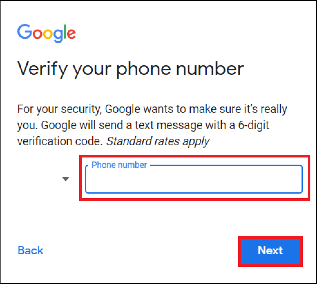 The Google registration page for entering further required user data