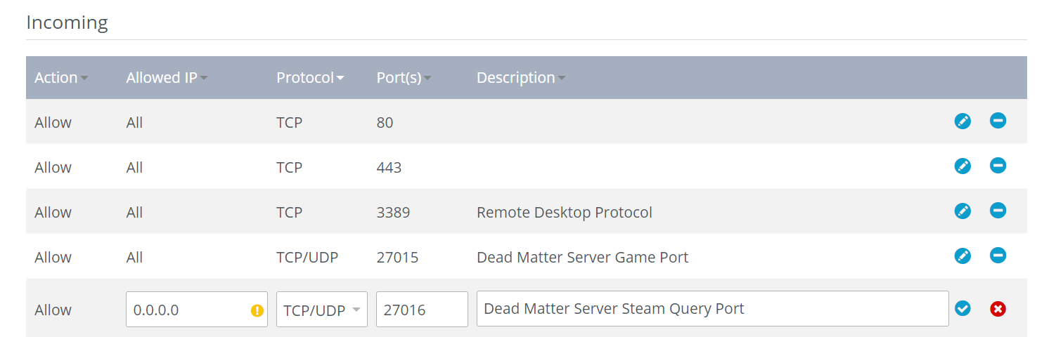 IONOS customer dashboard: Port forwarding Dead Matter server