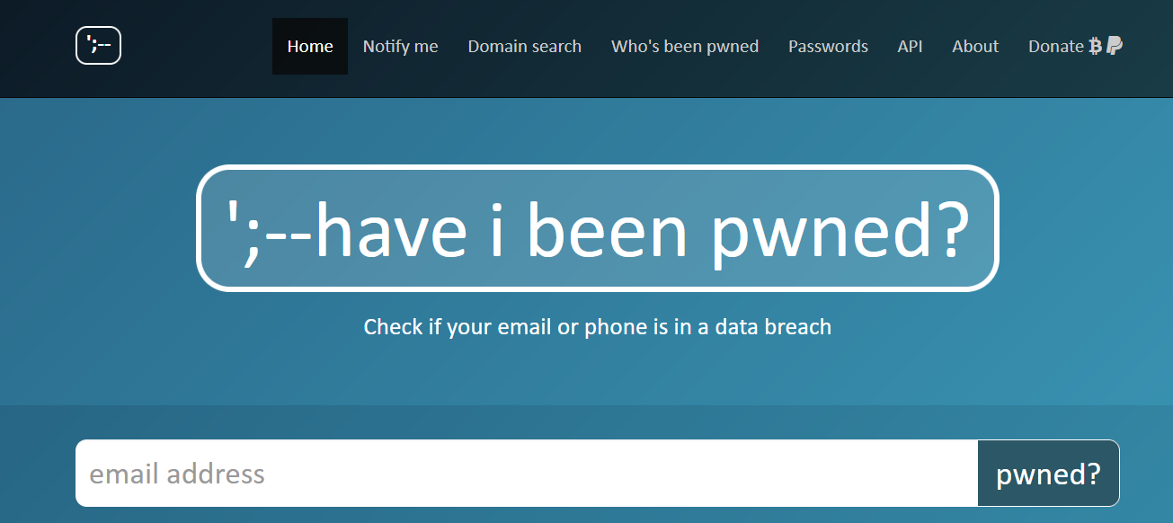 Screenshot of Have I Been Pwned?