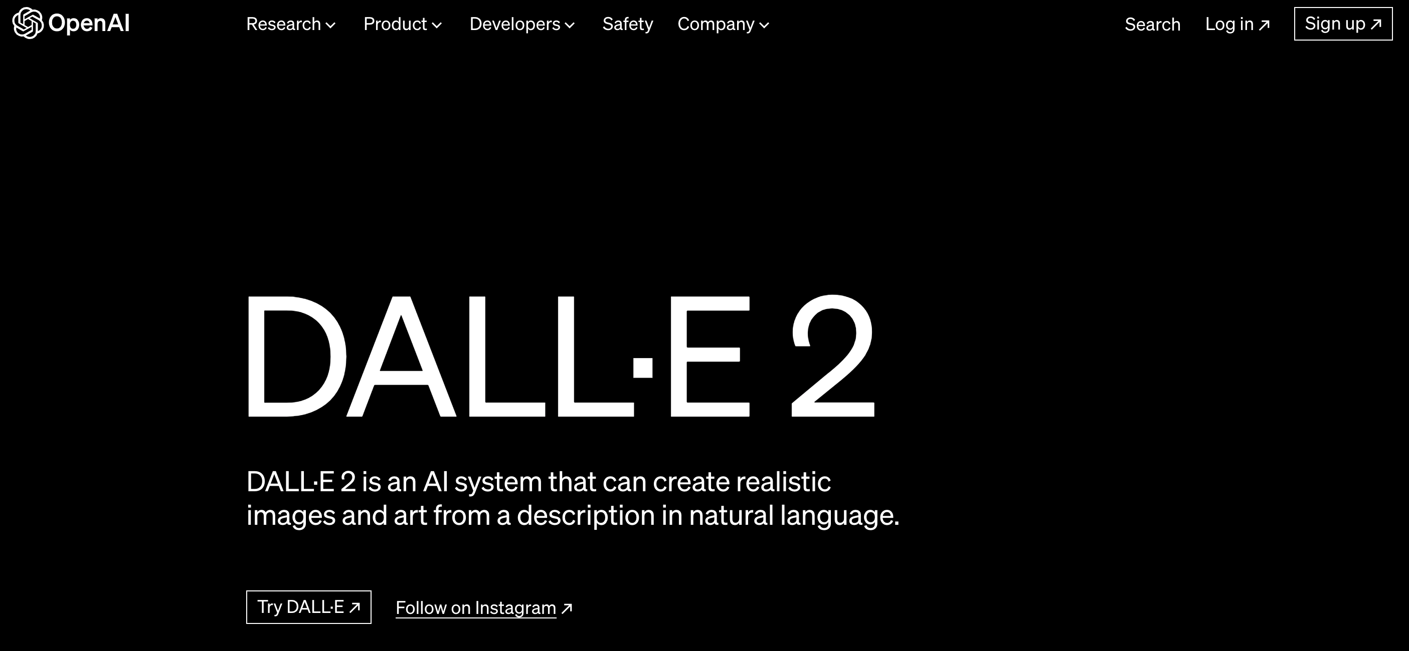 Dall-E 2 homepage
