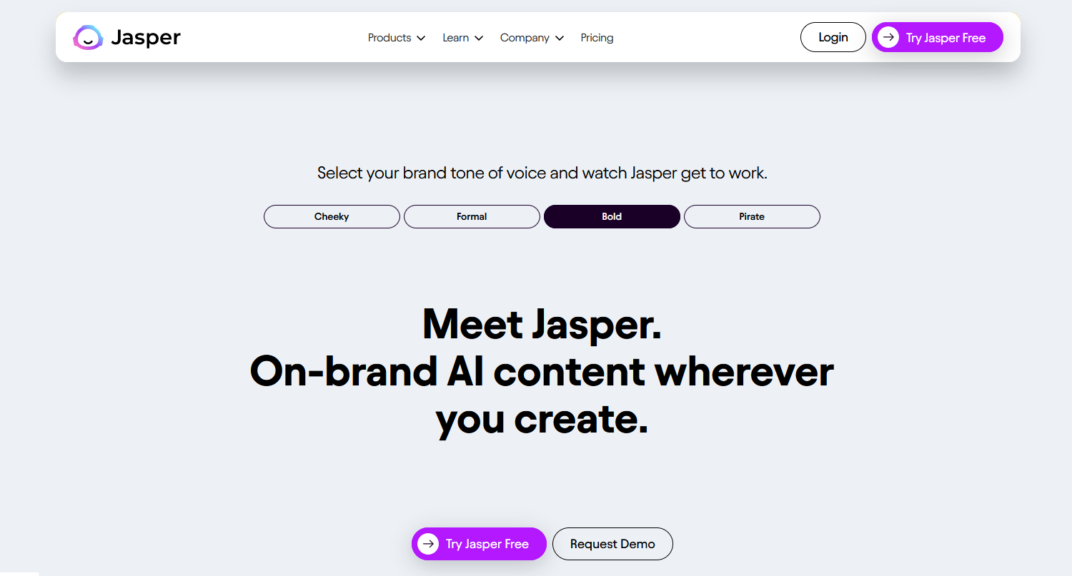 Screenshot of the Jasper website