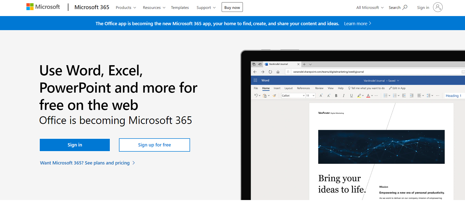 Free Microsoft 365 Online