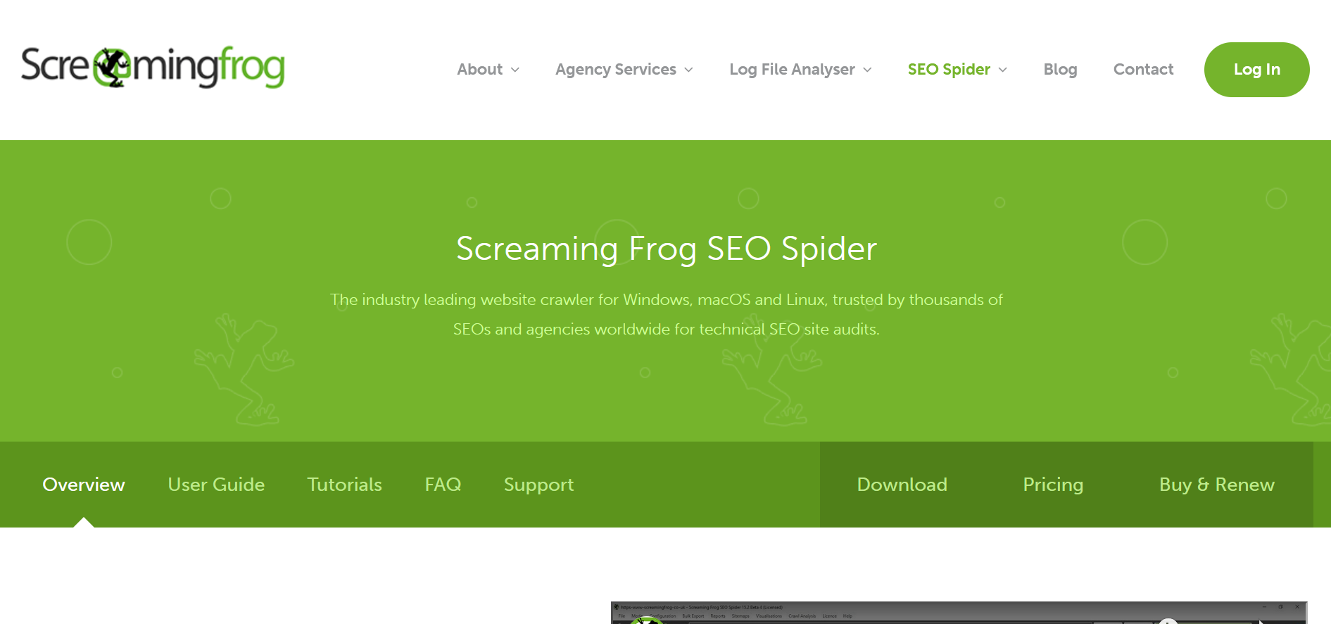 Screenshot of Screaming Frog SEO tools