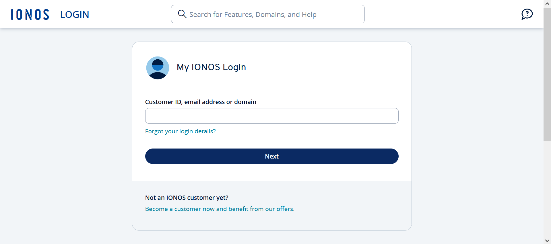 Screenshot of IONOS’ login page