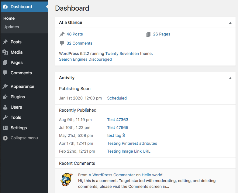 Screenshot of the WordPress Dashboard