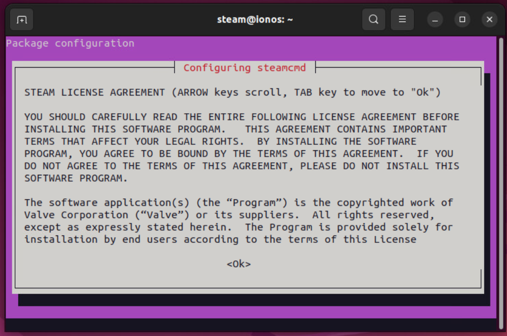 Steam license agreements under Ubuntu 22.04
