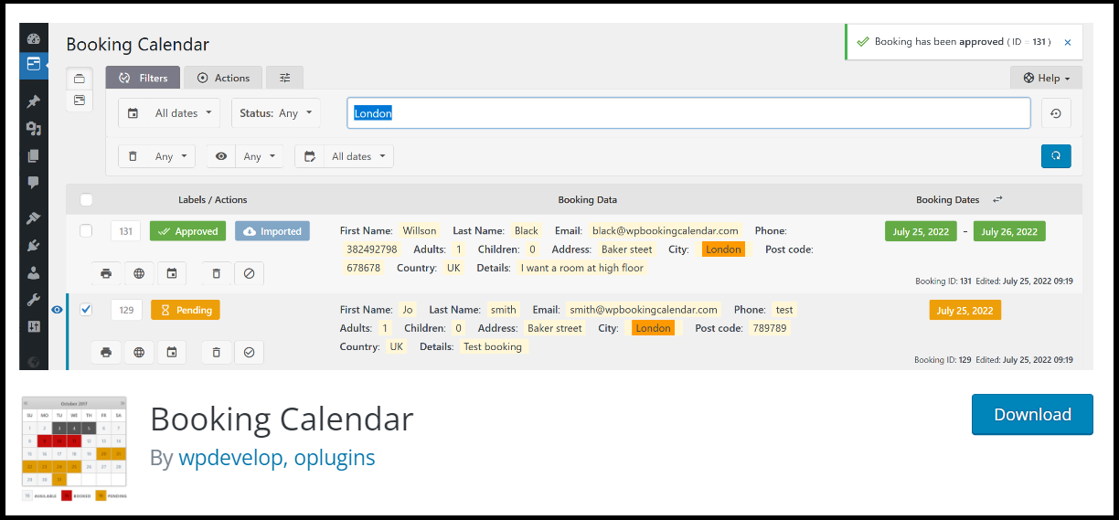 The website for the Booking Calendar WordPress website plugin The website for the Booking Calendar WordPress website plugin