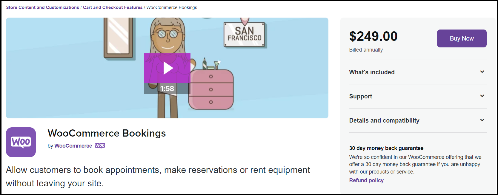 The WooCommerce webpage for the WooCommerce Bookings plugin The WooCommerce webpage for the WooCommerce Bookings plugin