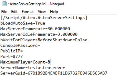 Screenshot of the configuration file for your Astroneer dedicated server Image: Screenshot of the configuration file for your Astroneer dedicated server