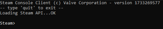 Screenshot of the command prompt: Start SteamCMD Image: Screenshot of the command prompt: Start SteamCMD