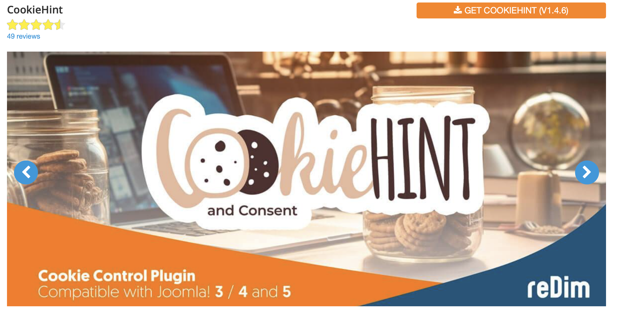 Website screenshot of the Joomla extension CookieHint and Consent Image: Website screenshot of the Joomla extension CookieHint and Consent