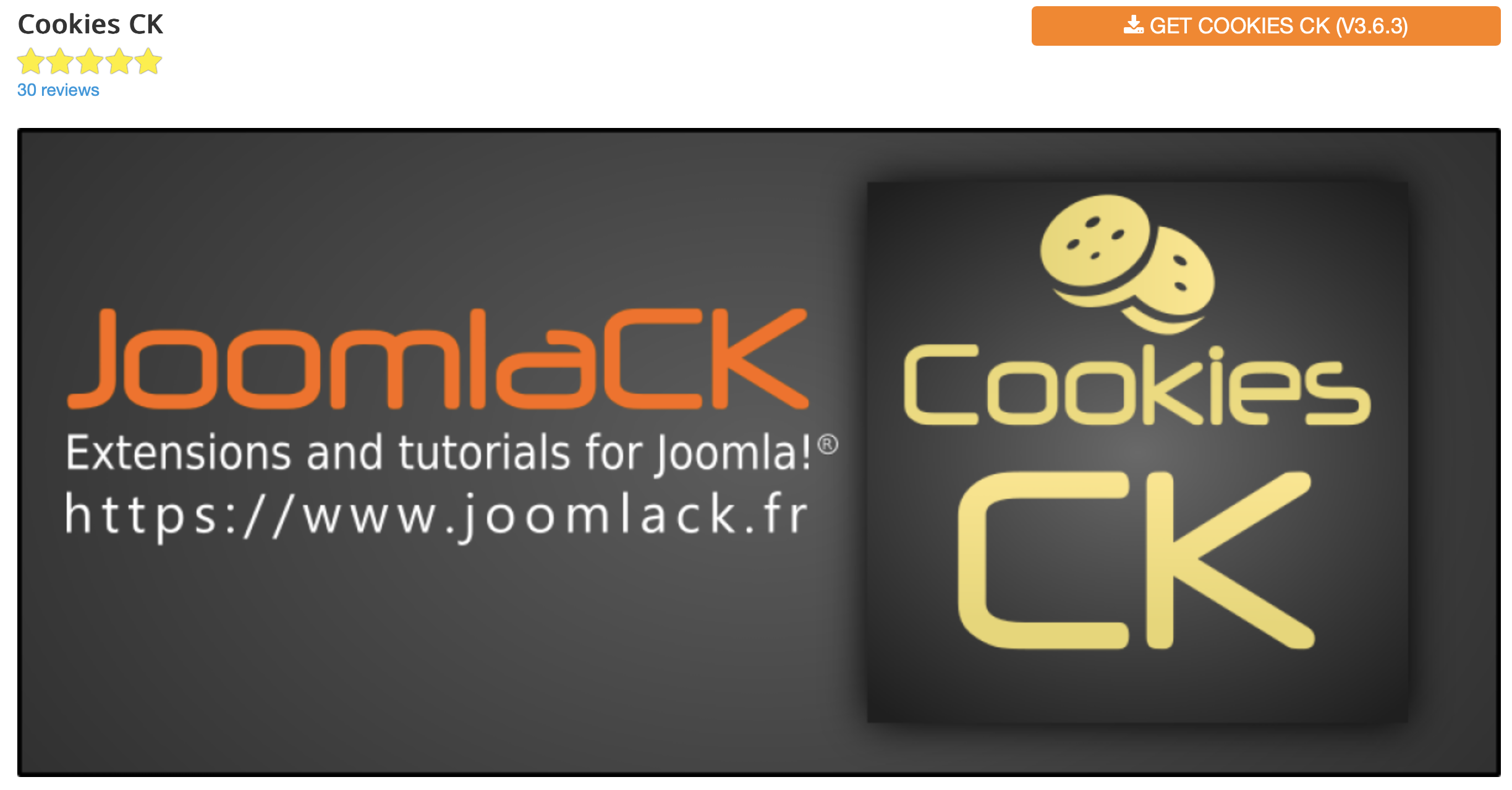 Website screenshot of the Joomla cookie plugin Cookies CK Image: Website screenshot of the Joomla cookie plugin Cookies CK
