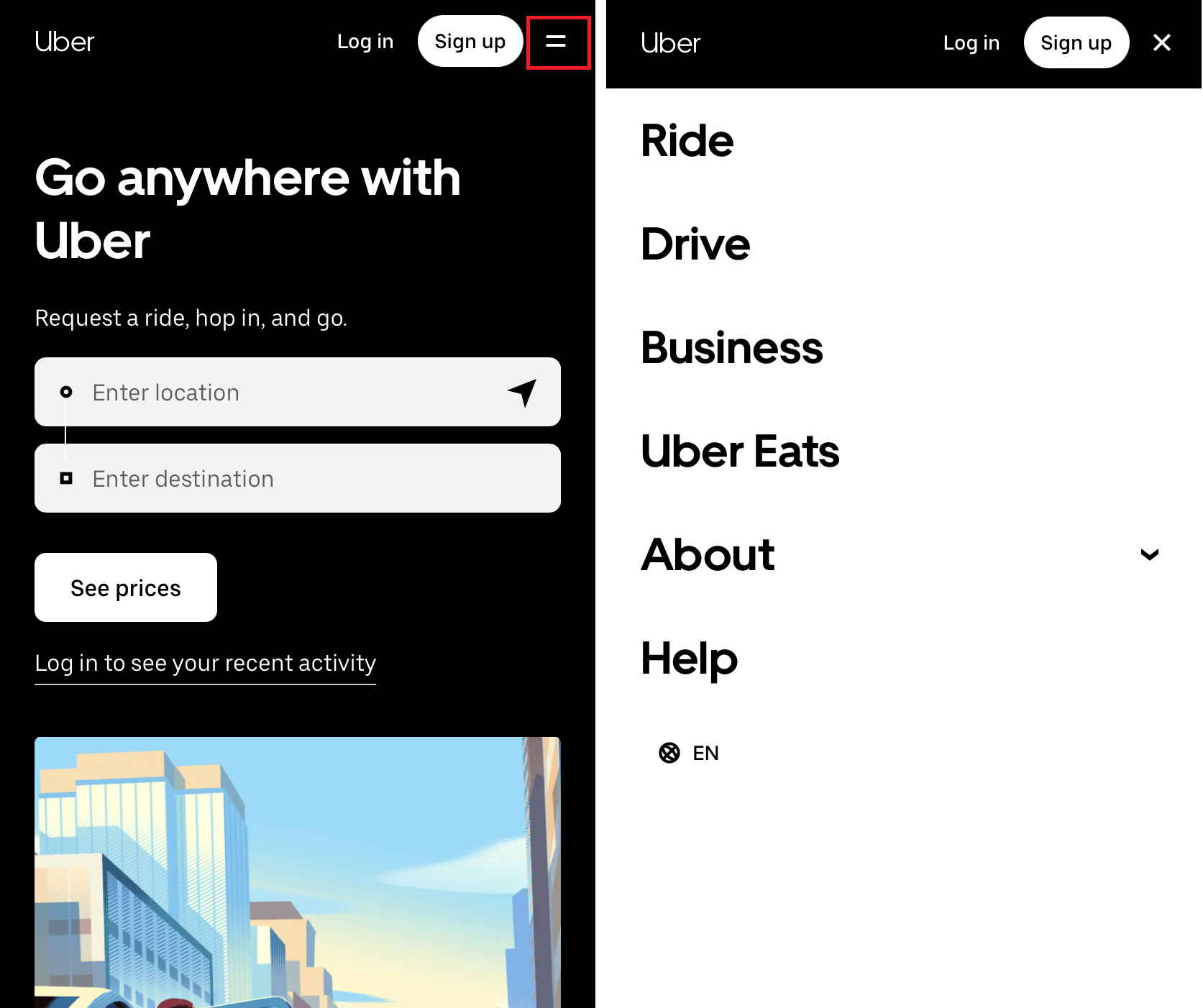Off canvas navigation on Uber Image: Off canvas navigation on Uber