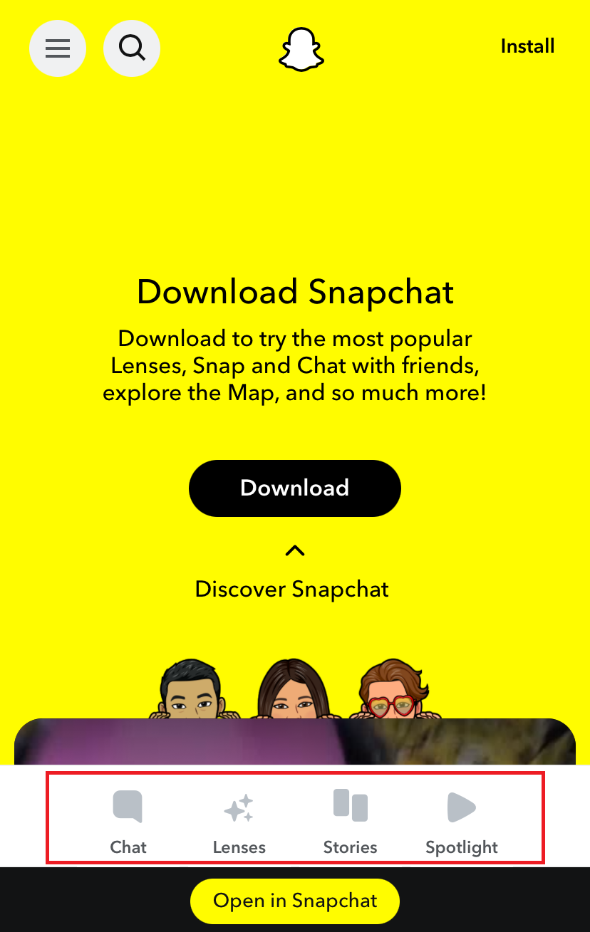 Bottom navigation bar on Snapchat Image: Bottom navigation bar on Snapchat