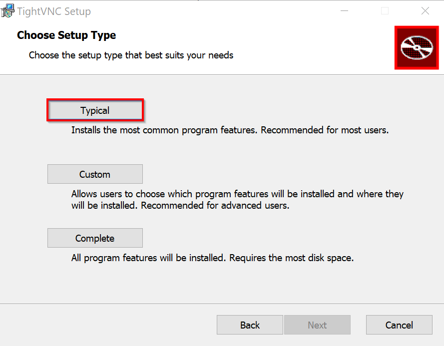 TightVNC server setup Image: TightVNC server setup