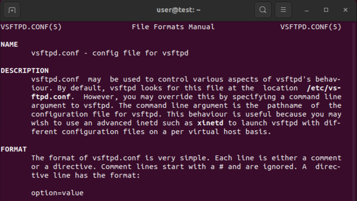 Manual page of the vsftpd configuration file Image: Manual page of the vsftpd configuration file