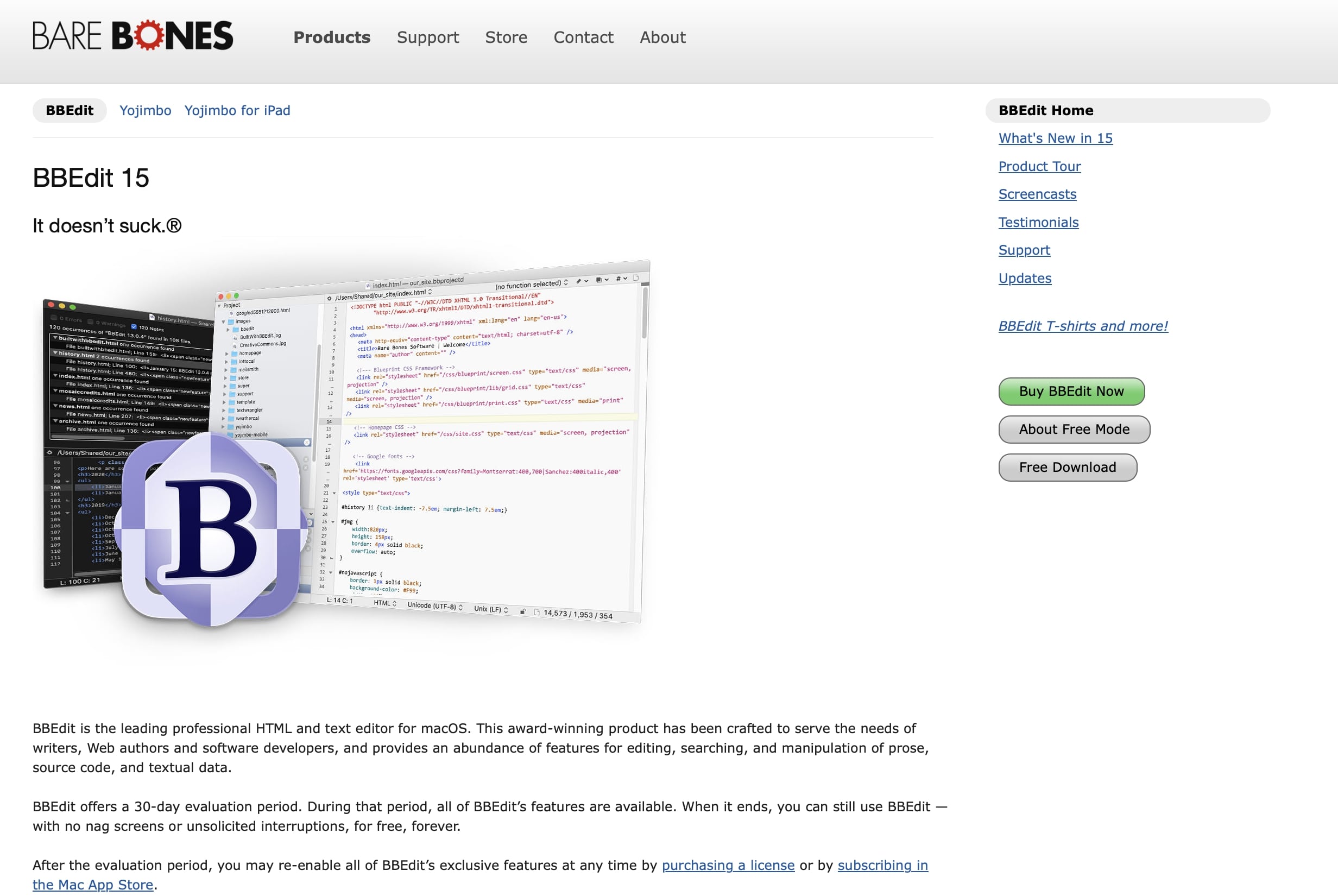 Screenshot of the BBEdit website Image: Screenshot of the BBEdit website