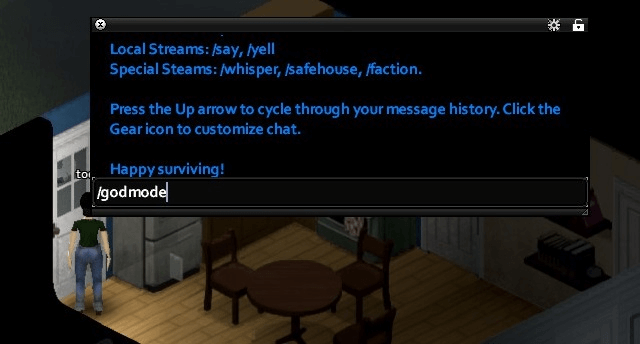 Cheat code input in the Project Zomboid chat window Image: Cheat code input in the Project Zomboid chat window