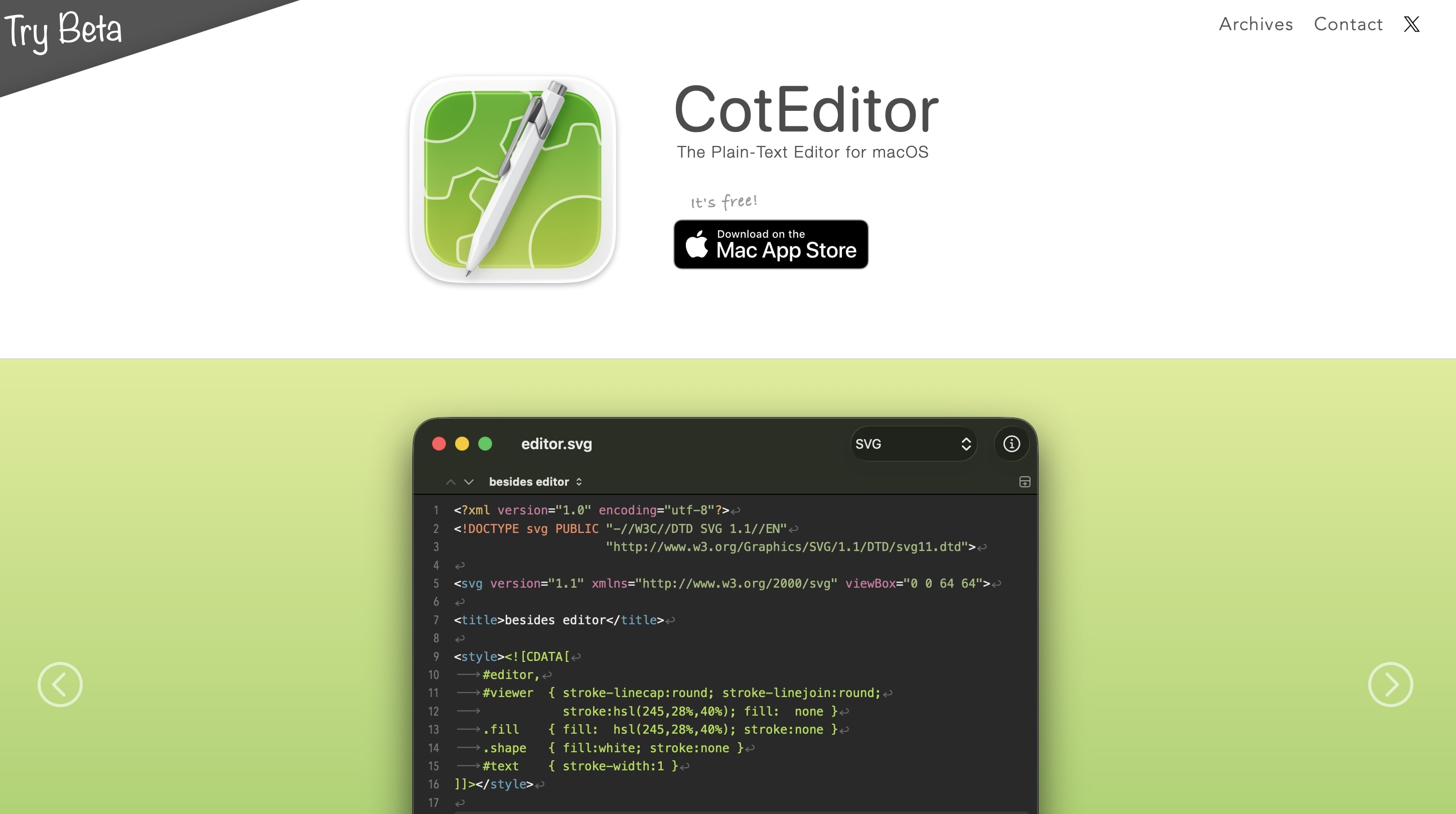 Screenshot of the CotEditor website Image: Screenshot of the CotEditor website