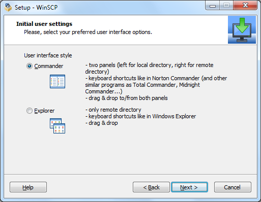 Choosing the WinSCP user interface