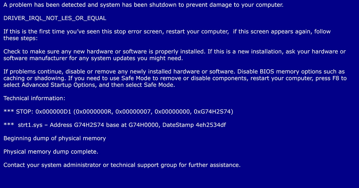 blue screen of death after windows logo