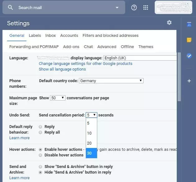 Gmail cancellation period options