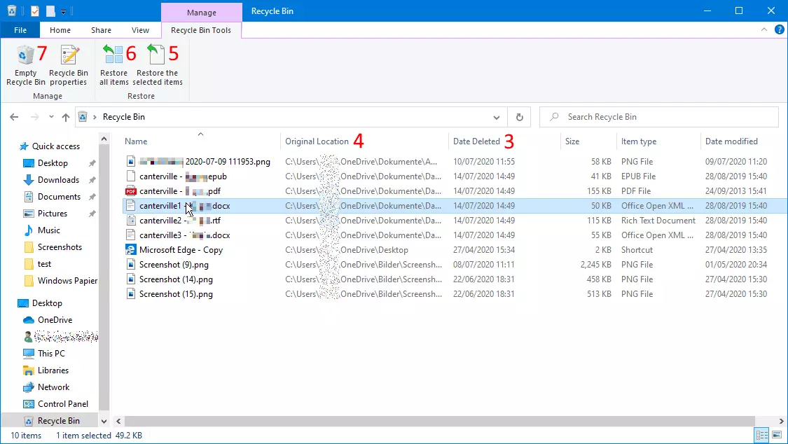 Image: Recycle Bin in File Explorer
