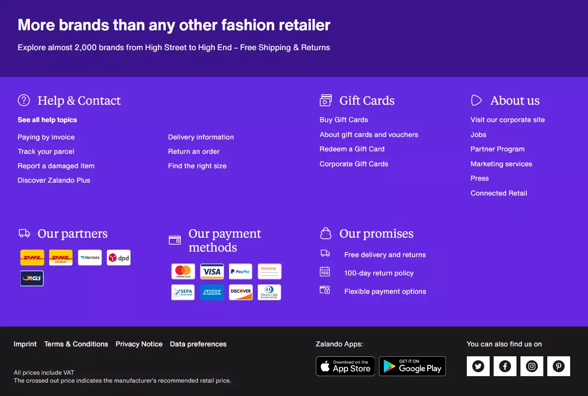 Image: Website footer: Best Practice Zalando.com