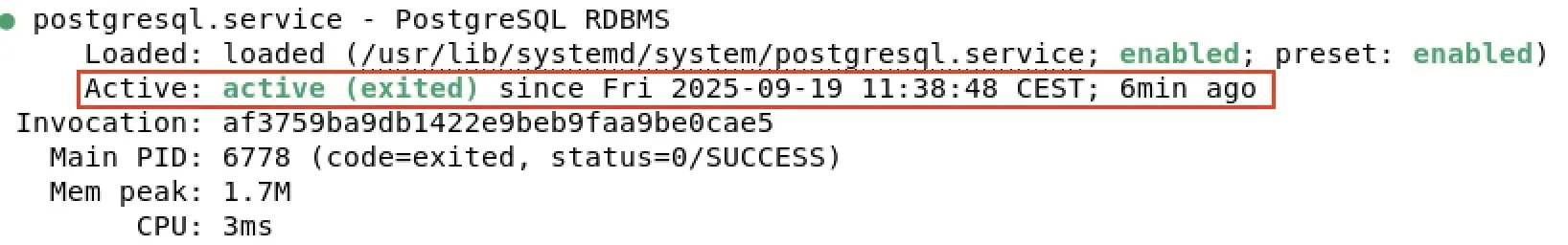 Image: Image: Screenshot of the PostgreSQL service status