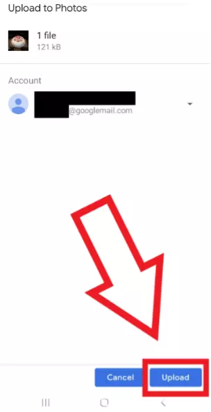 Image: Android screenshot of “Upload” option in “Upload to photos”