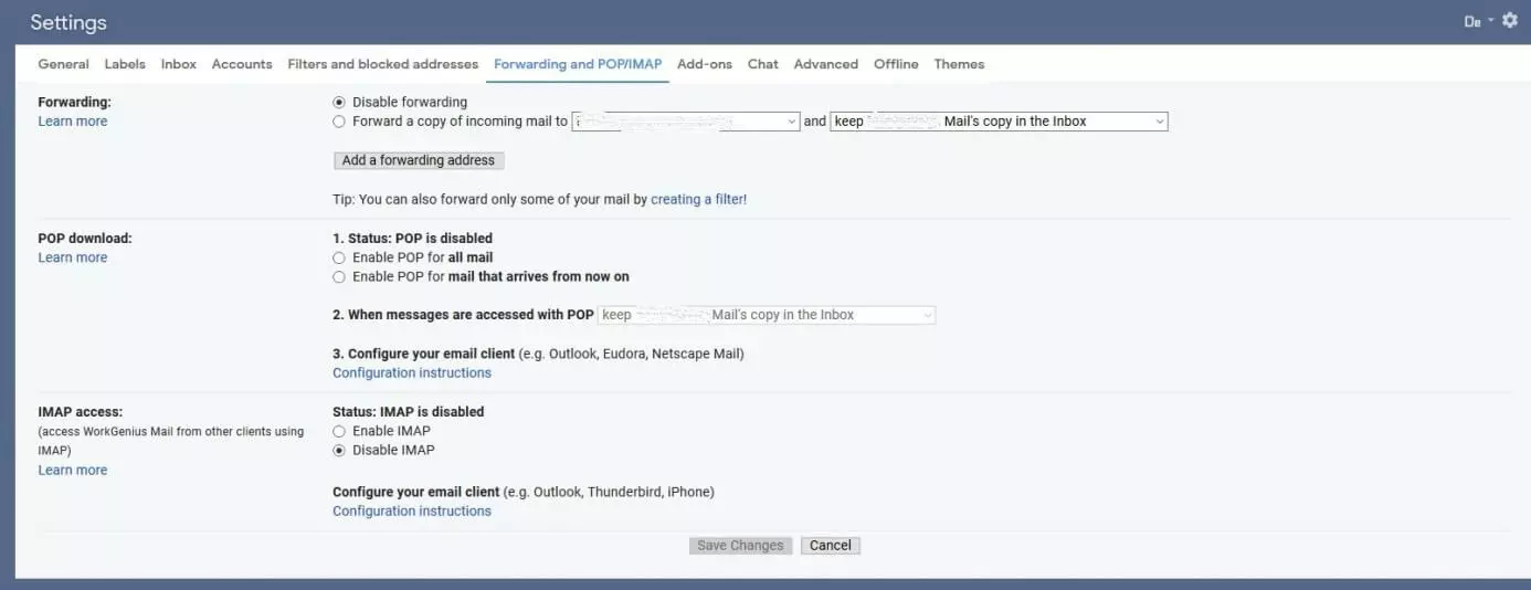 Image: Disabling Gmail forwarding