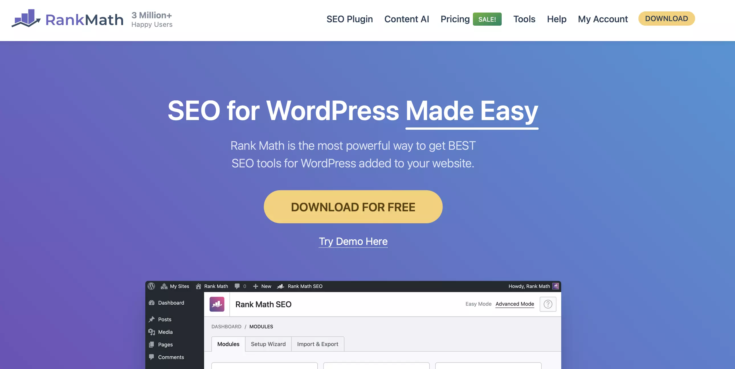 Website of the WordPress extension Rank Math SEO Image: Website of the WordPress extension Rank Math SEO