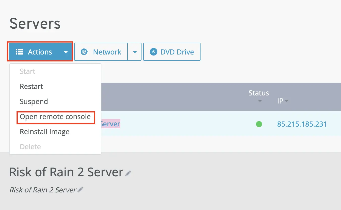 Image: Screenshot of the IONOS cloud panel: Open the remote console