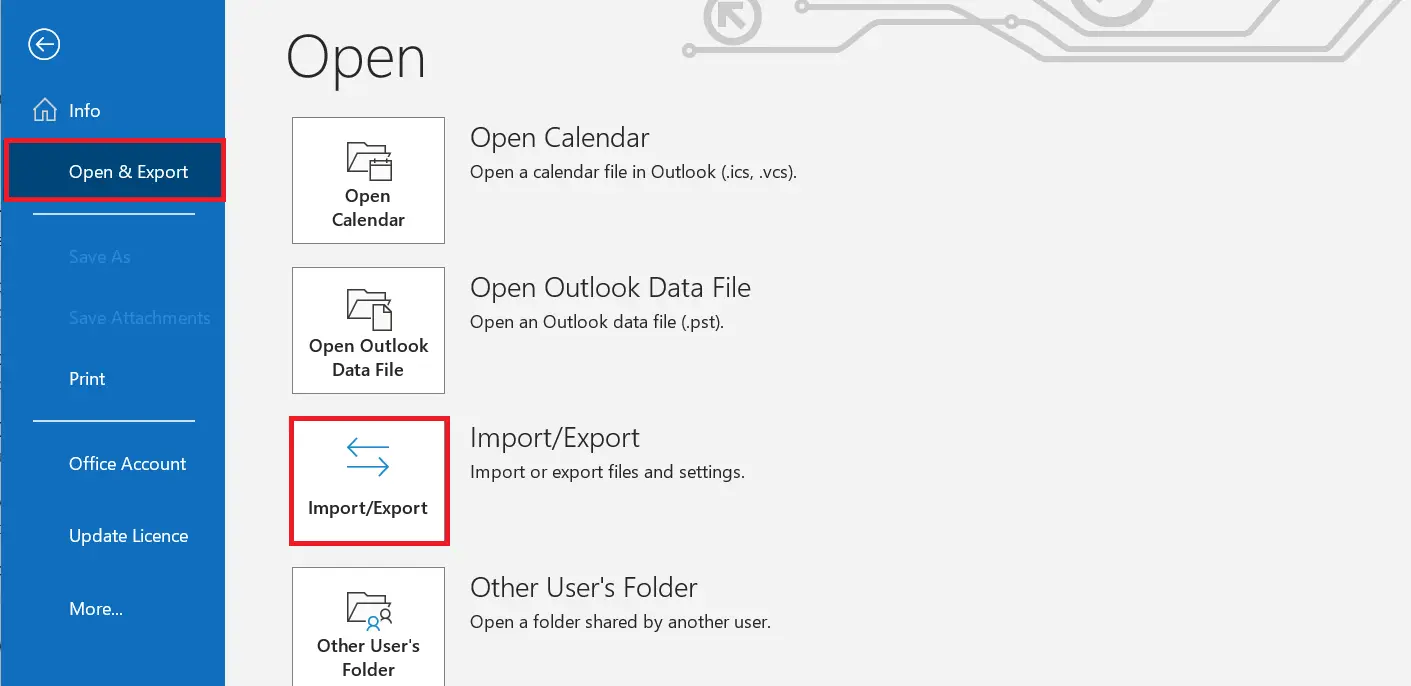 Image: Outlook 365: Open & Export