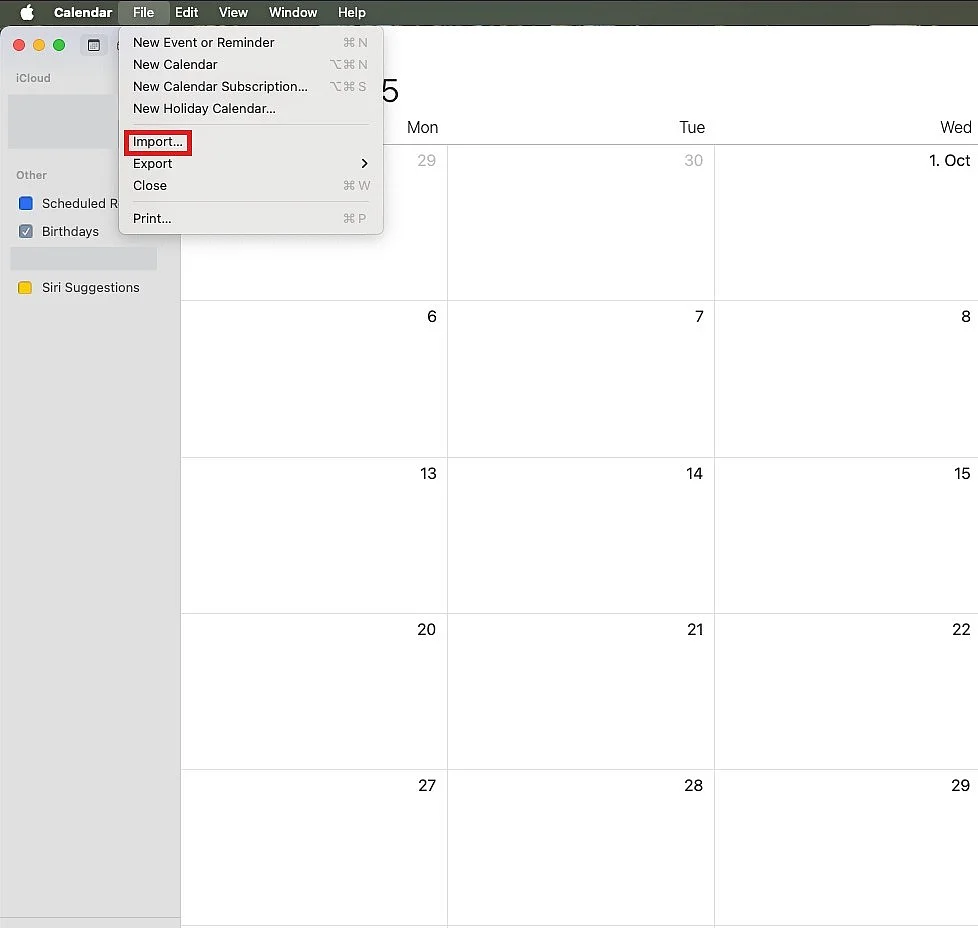 Image: Import ICS file into Apple Calendar