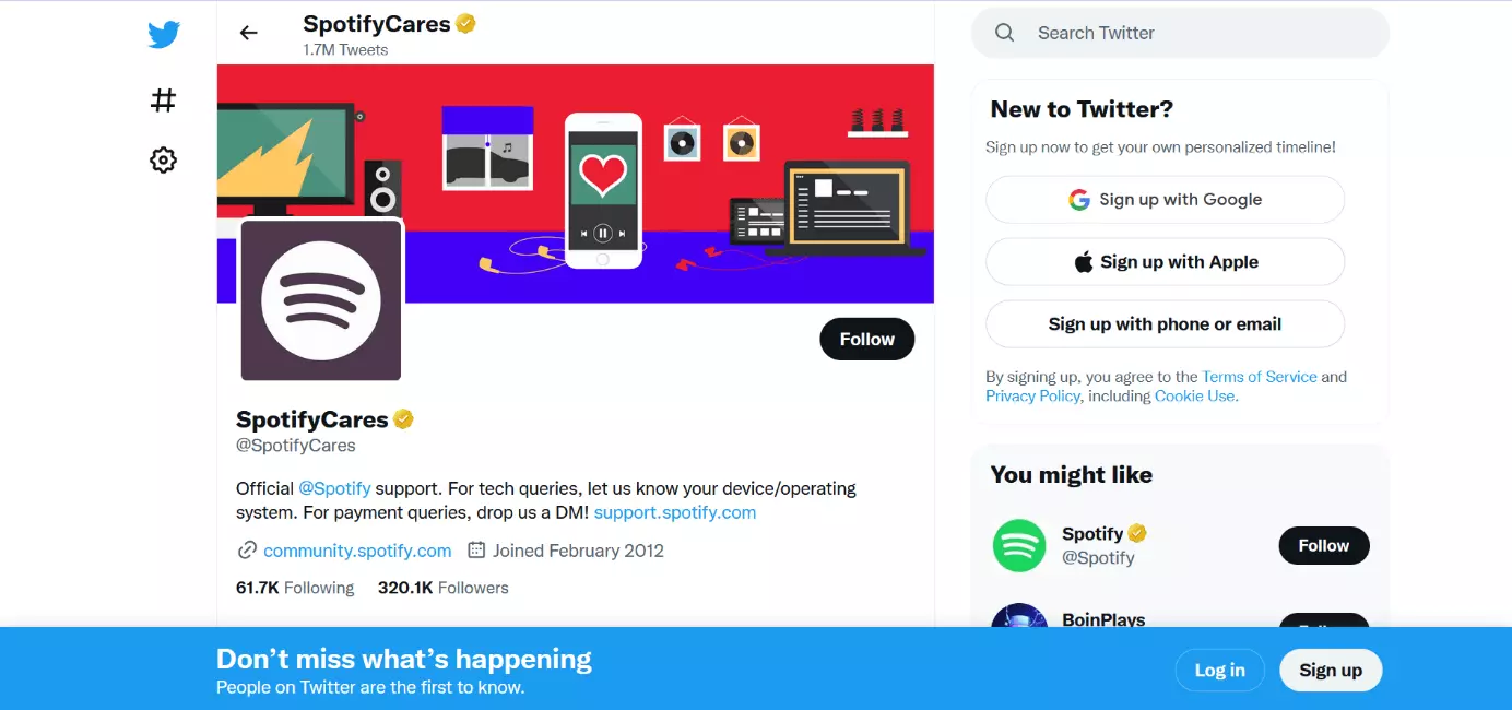 Image: Screenshot of the Twitter account of SpotifyCares