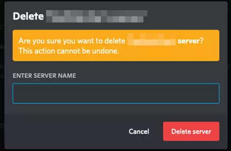 Image: Confirmation to delete a Discord server