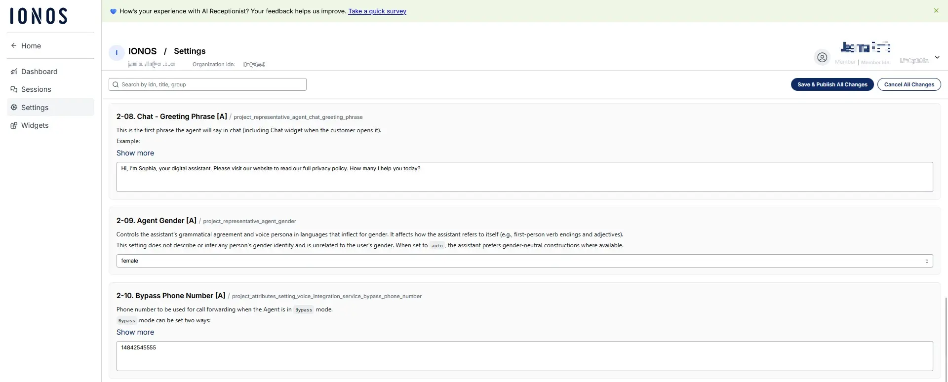 Screenshot of the IONOS AI Receptionist Image: Screenshot of the IONOS AI Receptionist
