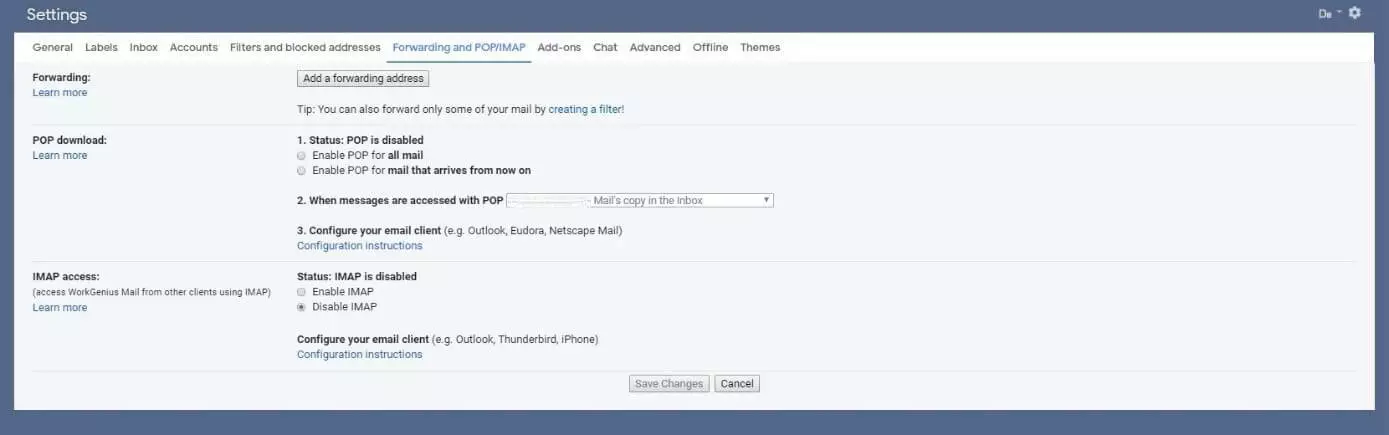 Image: Gmail forwarding tab