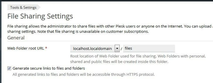 Image: Plesk: File Sharing Settings