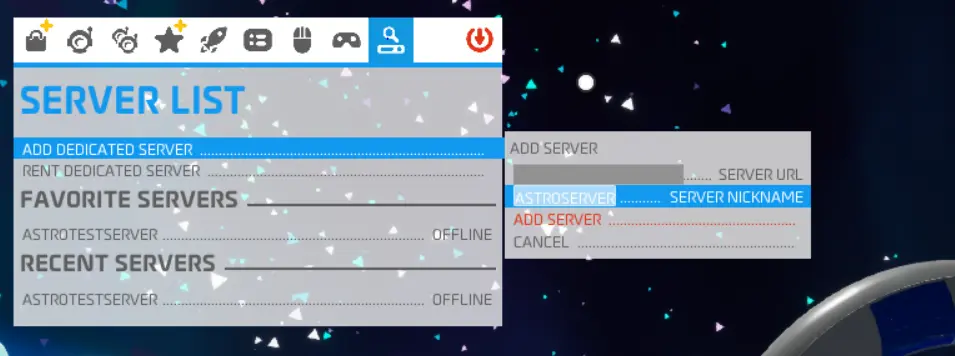 Image: Screenshot of the Astroneer server selection