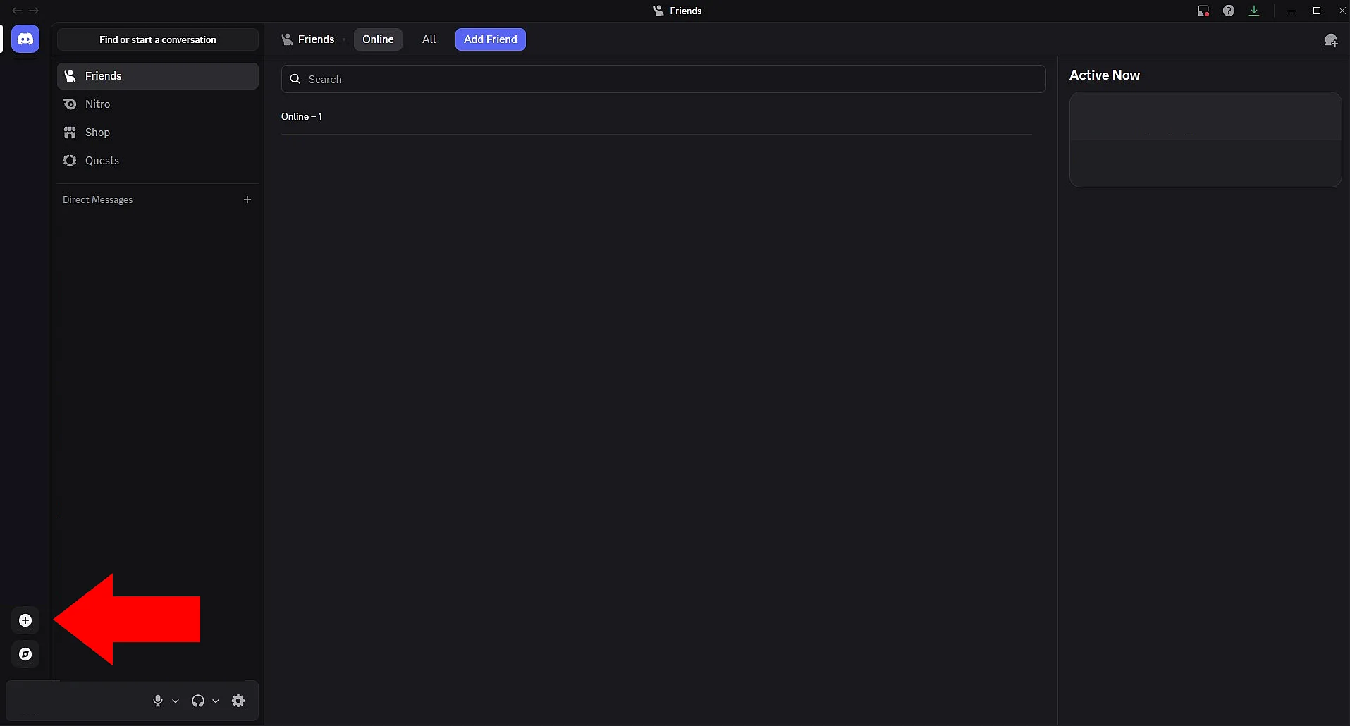 Click the plus symbol in the Discord app Image: Click the plus symbol in the Discord app